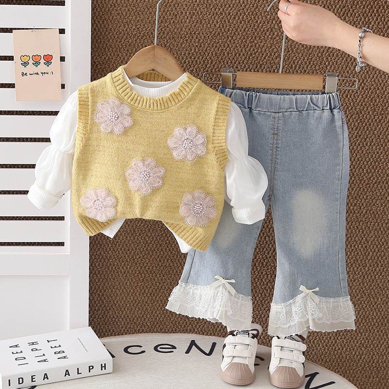 Girls Floral Sweater Set