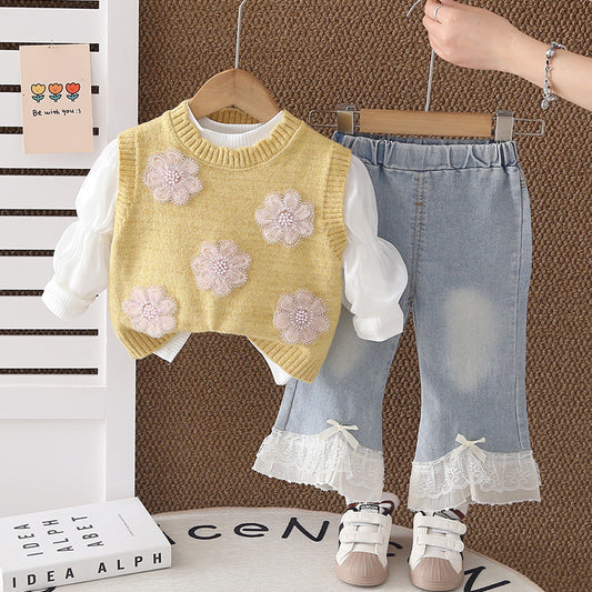 Girls Floral Sweater Set