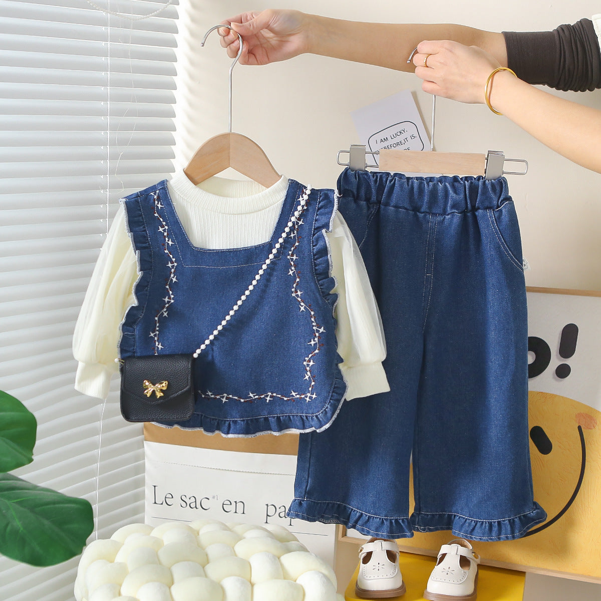 Girls Denim Vest 3-Piece Set