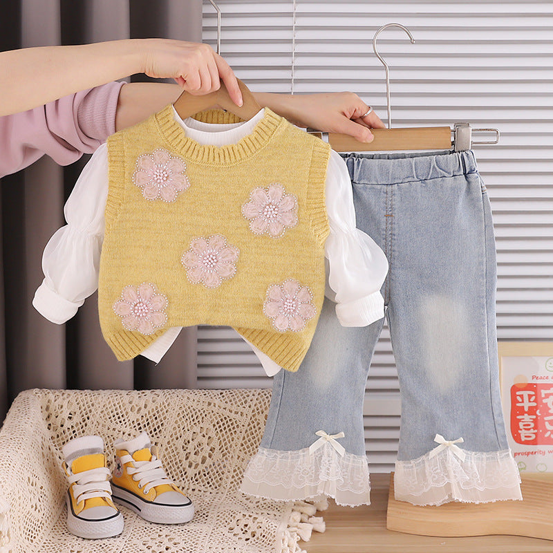 Girls Floral Sweater Set