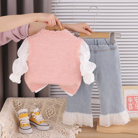 Girls Floral Sweater Set
