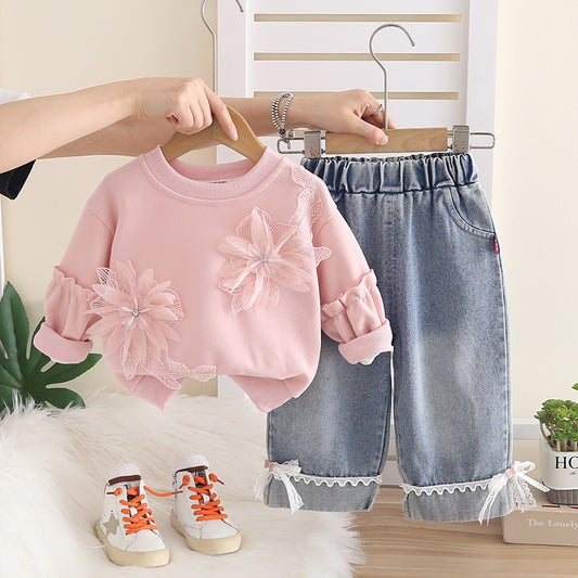 Girls Flower Hoodie Set