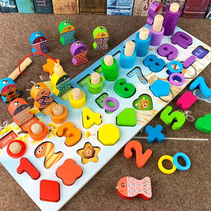 Montessori Wooden Magnetic Fishing & Math Puzzle Toy