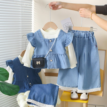 Girls Denim Vest 3-Piece Set