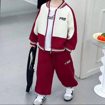 Boys Zipper Baseball Jacket Set