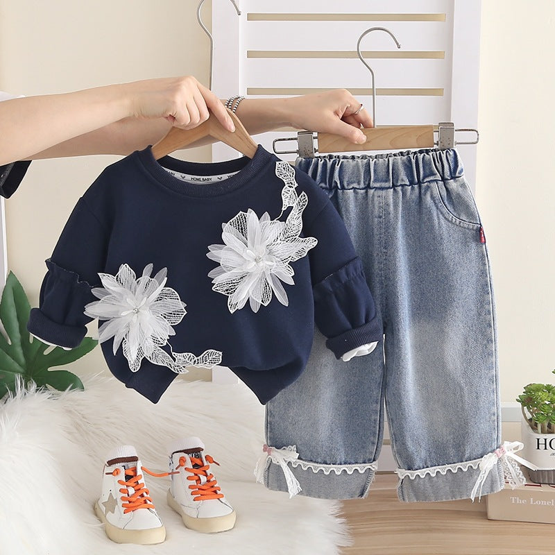 Girls Flower Hoodie Set