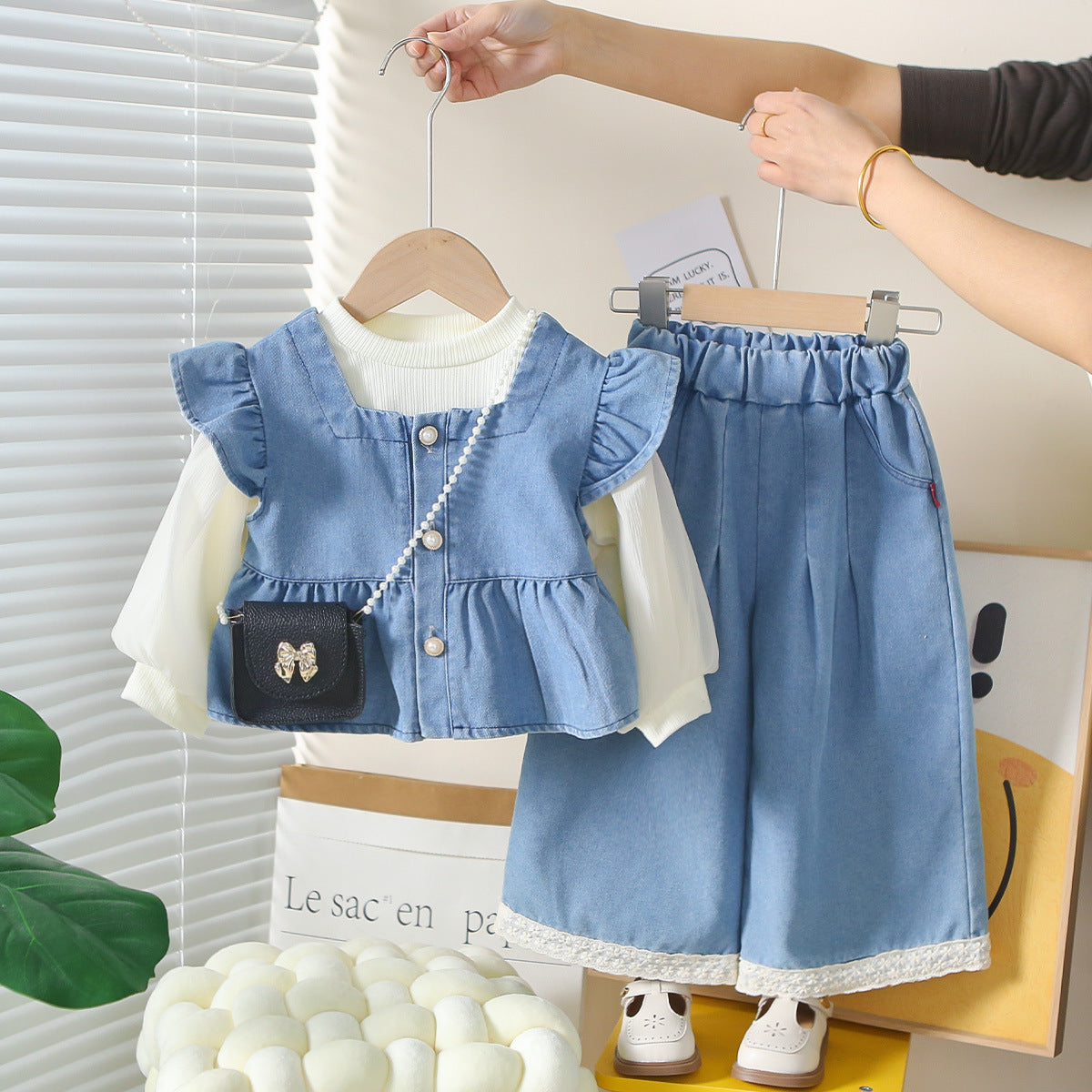 Girls Denim Vest 3-Piece Set