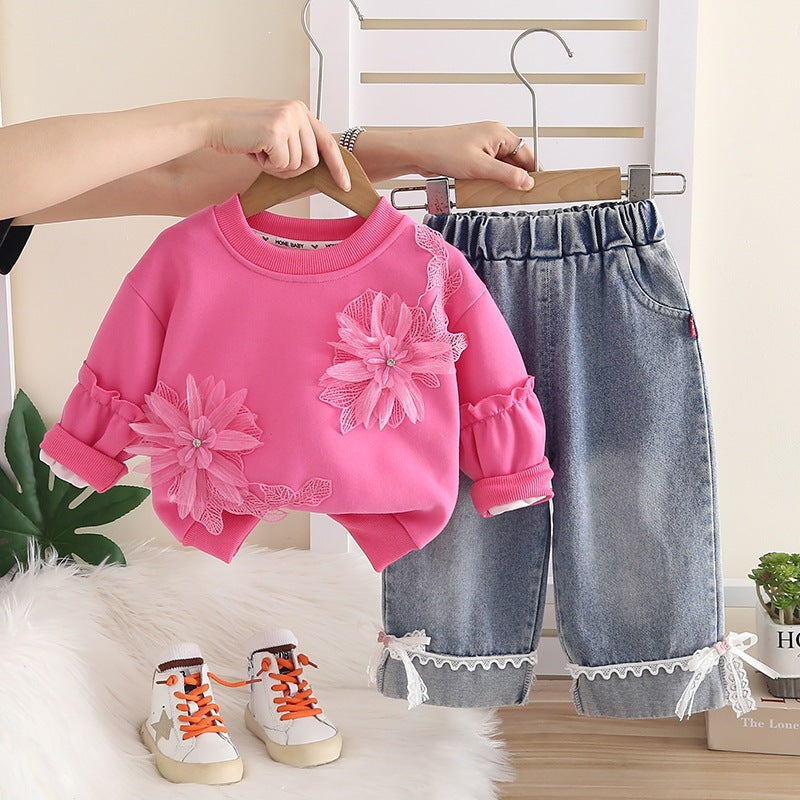 Girls Flower Hoodie Set