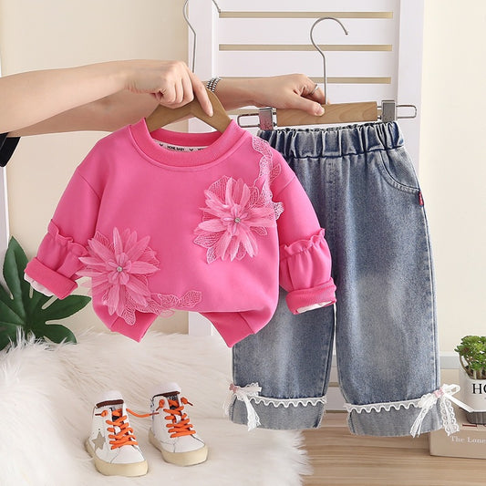 Girls Flower Hoodie Set