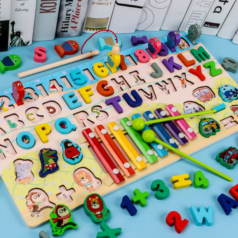 Montessori Wooden Magnetic Fishing & Math Puzzle Toy