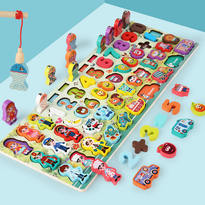 Montessori Wooden Magnetic Fishing & Math Puzzle Toy