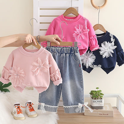 Girls Flower Hoodie Set