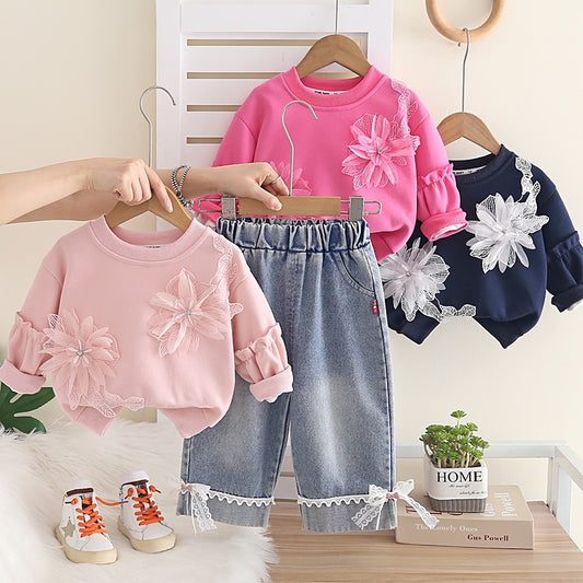 Girls Flower Hoodie Set