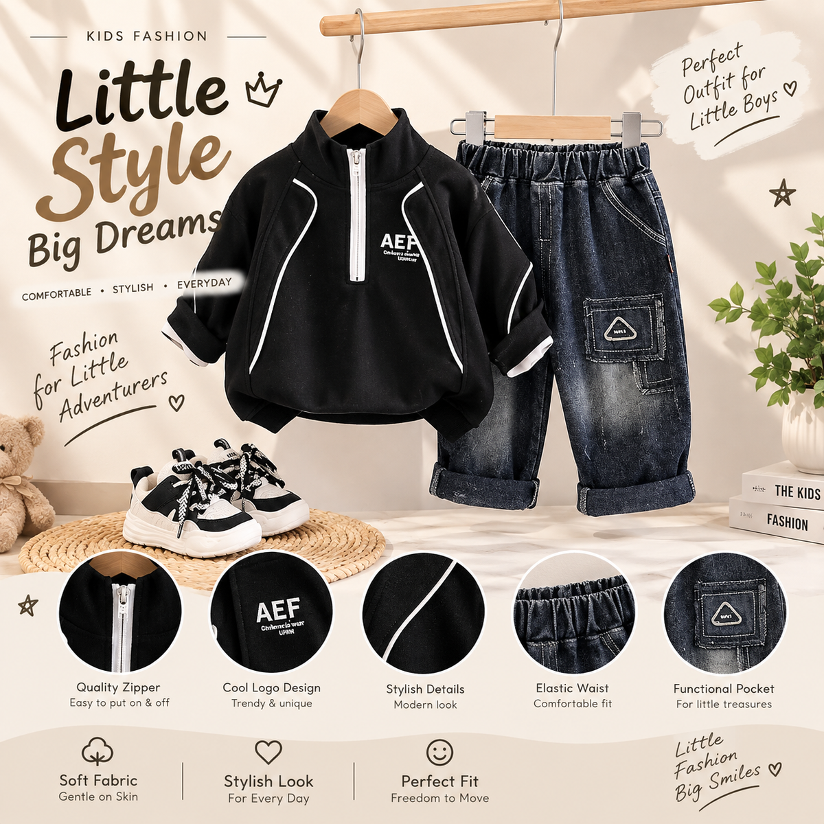 Boys Half-Zip Hoodie Set