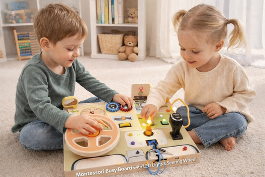 Montessori Busy Board with LED Lights & Steering Wheel