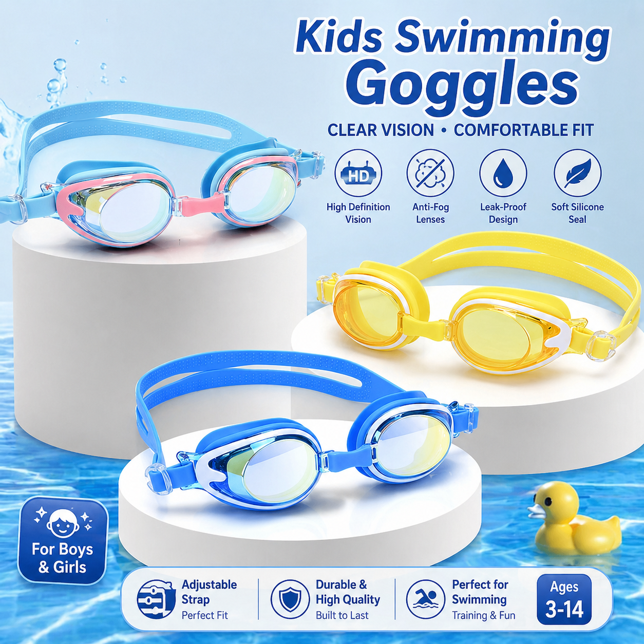 Kids Swimming Goggles – HD Vision & Comfortable Fit