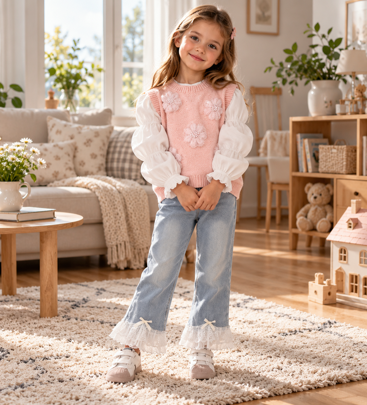 Girls Floral Sweater Set