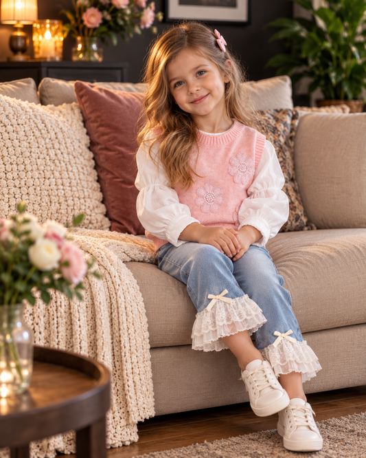 Girls Floral Sweater Set
