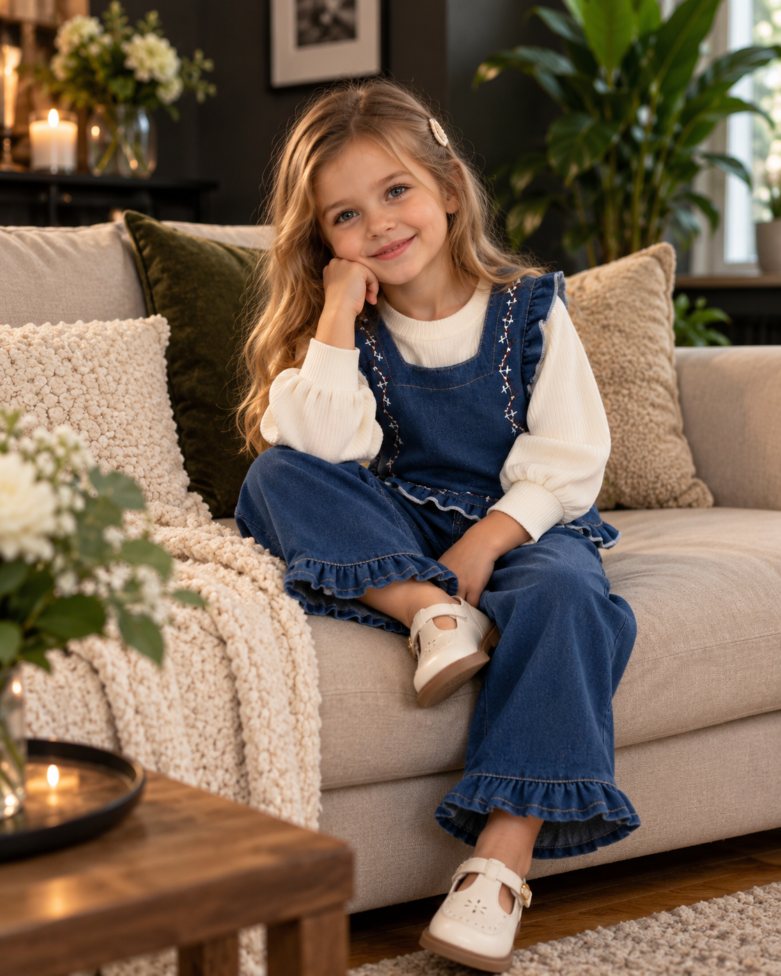 Girls Denim Vest 3-Piece Set