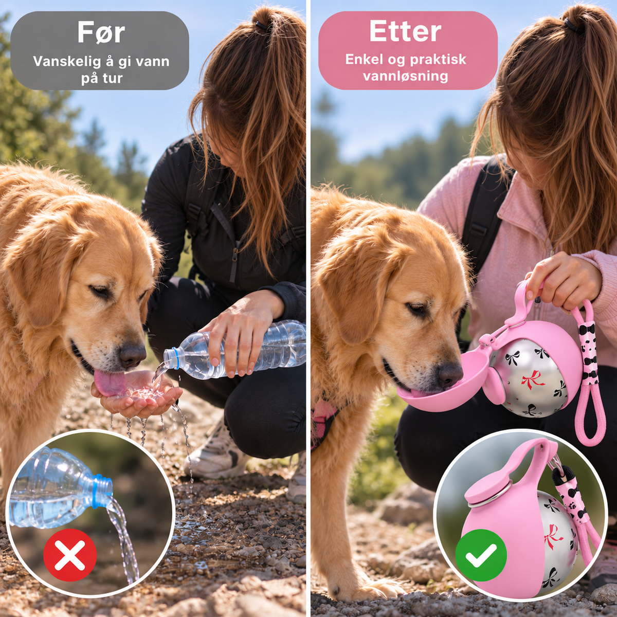 Bærbar vannflaske for hund