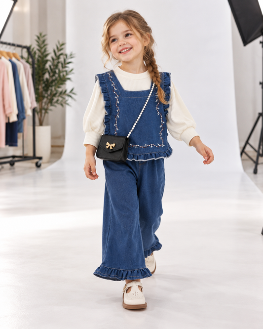 Girls Denim Vest 3-Piece Set