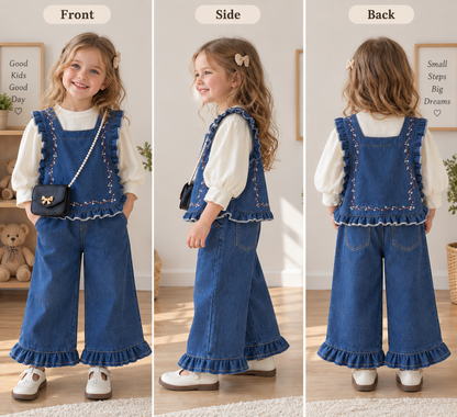 Girls Denim Vest 3-Piece Set