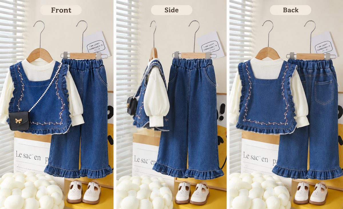 Girls Denim Vest 3-Piece Set