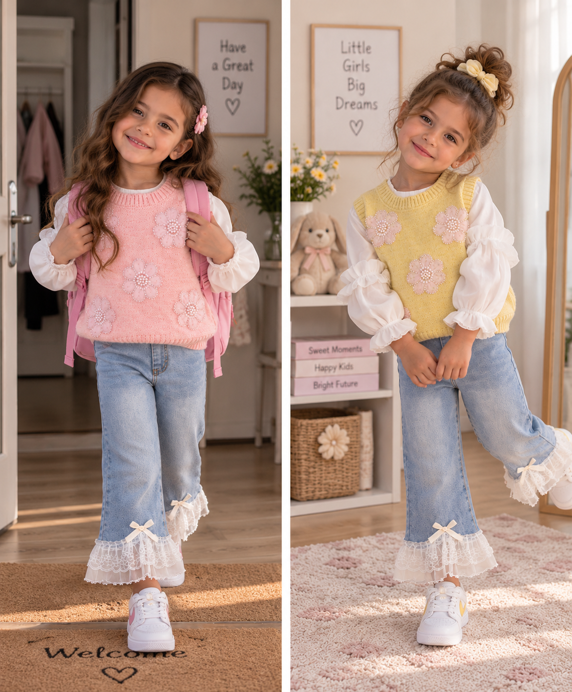 Girls Floral Sweater Set