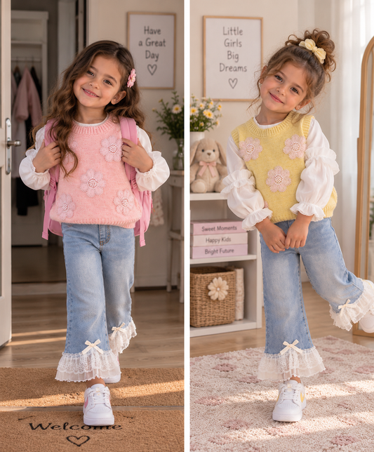 Girls Floral Sweater Set