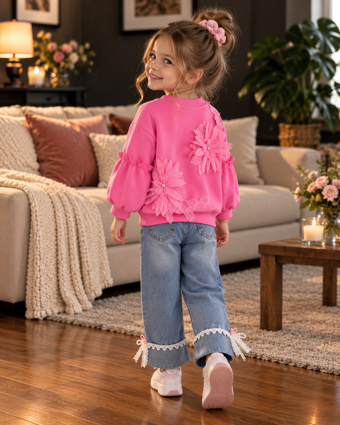 Girls Flower Hoodie Set