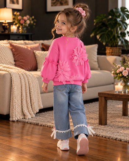 Girls Flower Hoodie Set
