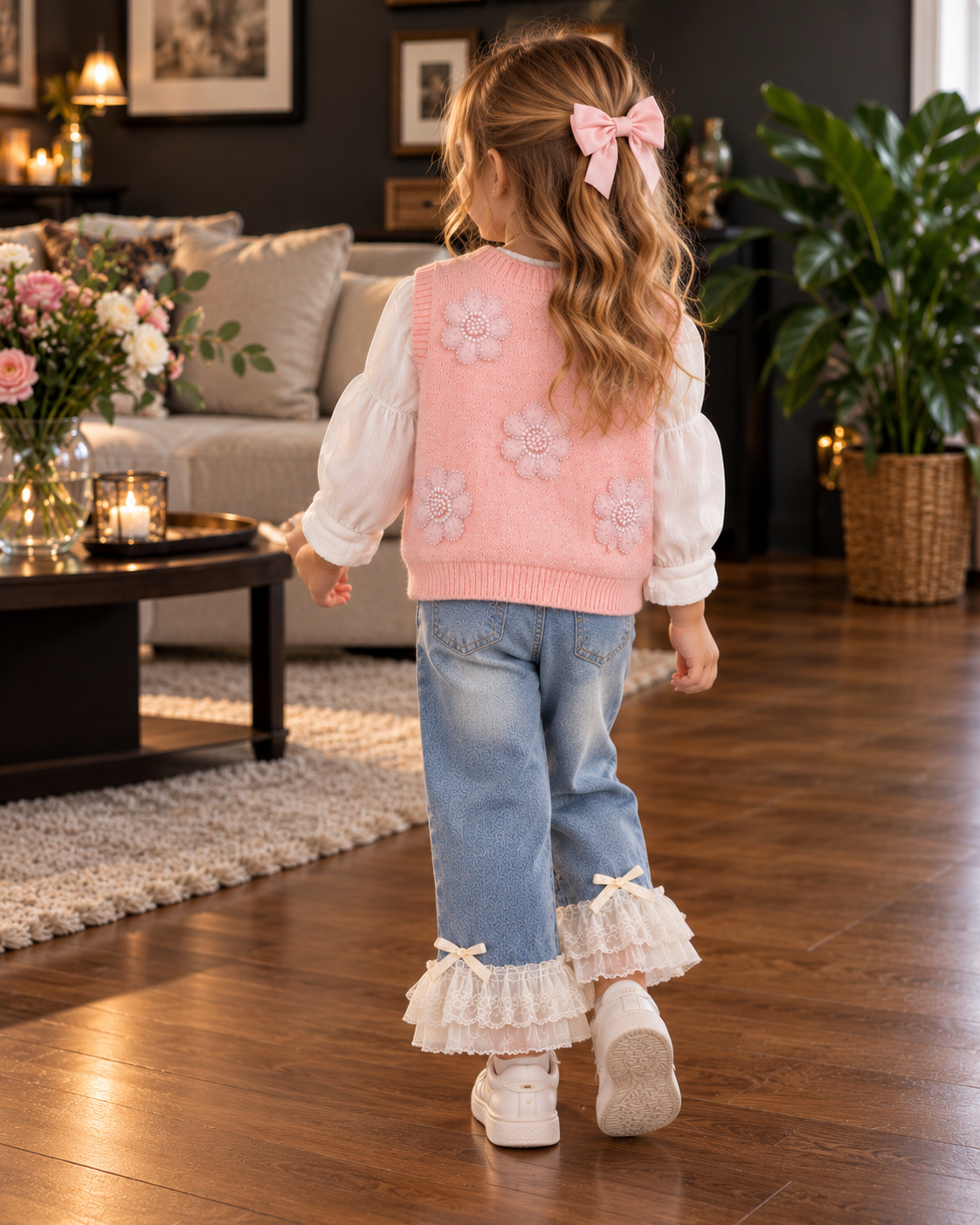 Girls Floral Sweater Set