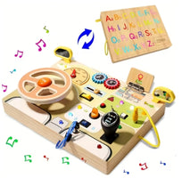 Montessori Busy Board with LED Lights & Steering Wheel