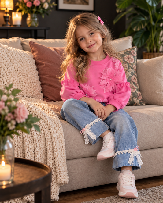 Girls Flower Hoodie Set