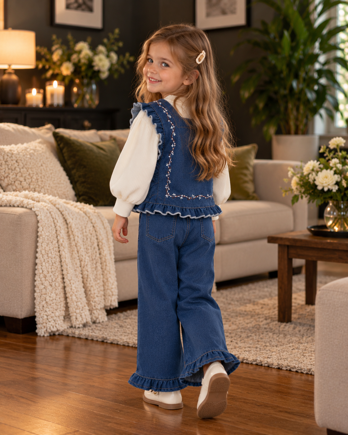 Girls Denim Vest 3-Piece Set