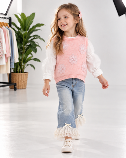 Girls Floral Sweater Set