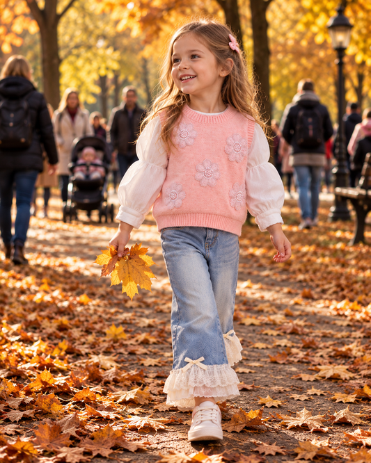 Girls Floral Sweater Set