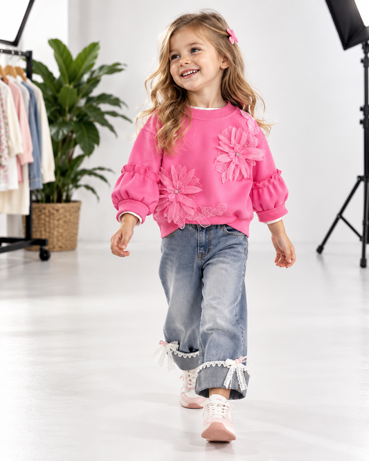 Girls Flower Hoodie Set