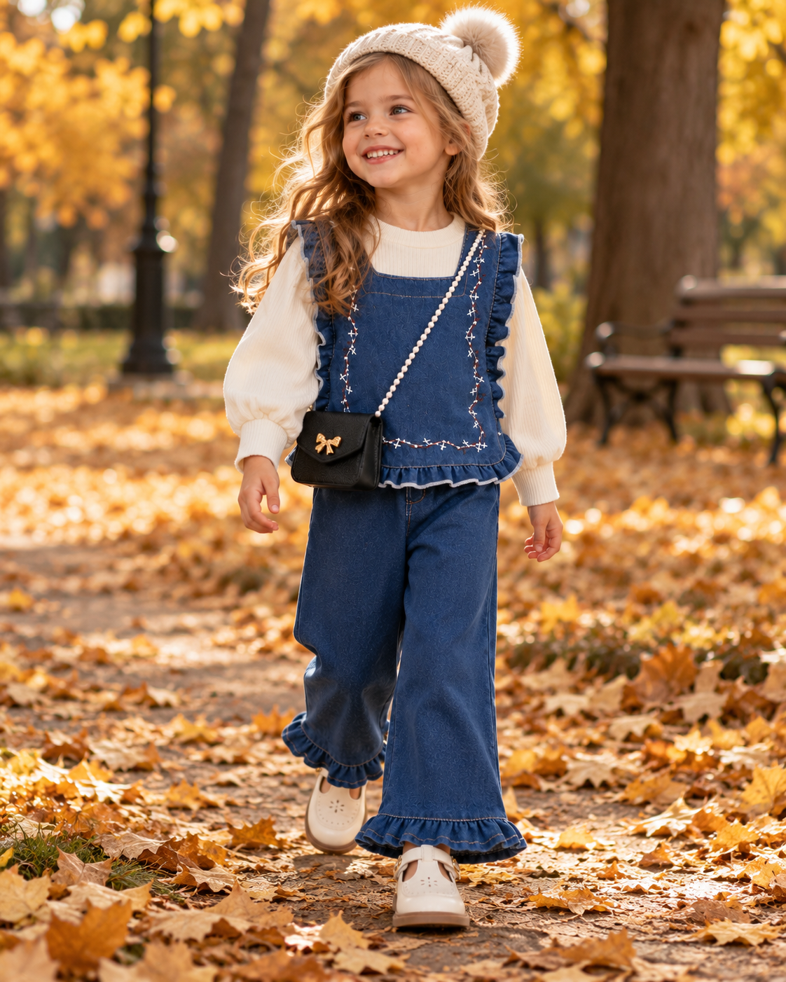 Girls Denim Vest 3-Piece Set