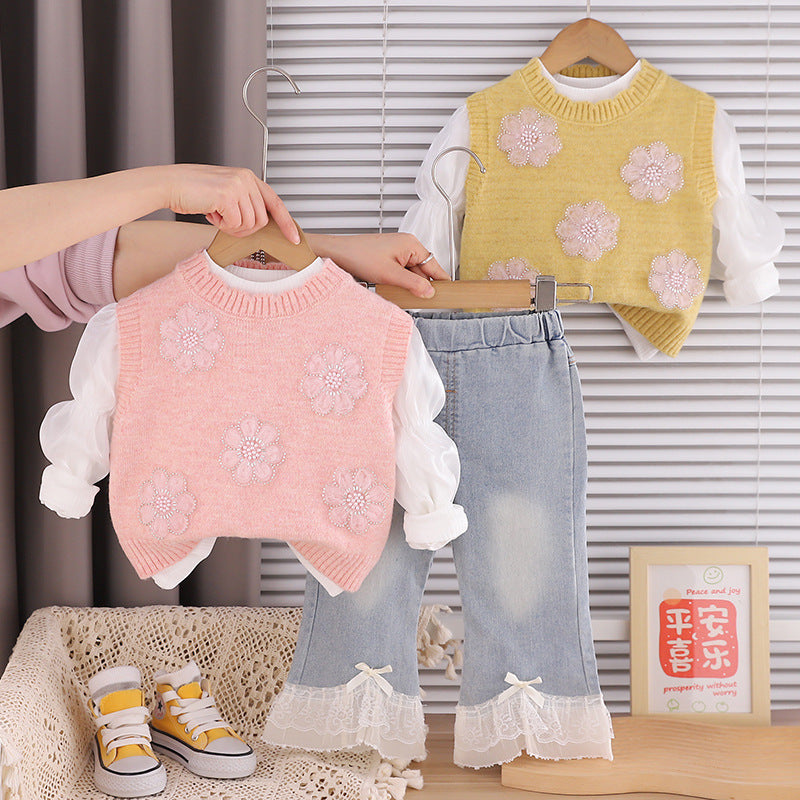 Girls Floral Sweater Set