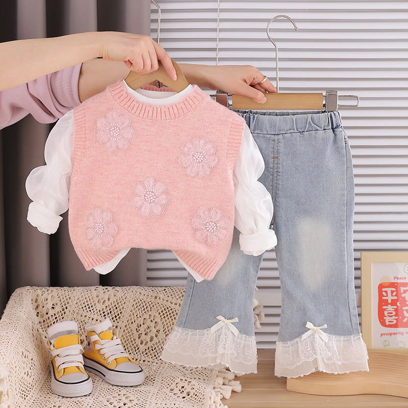 Girls Floral Sweater Set