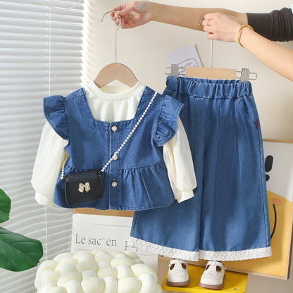 Girls Denim Vest 3-Piece Set