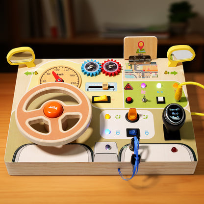Montessori Busy Board with LED Lights & Steering Wheel