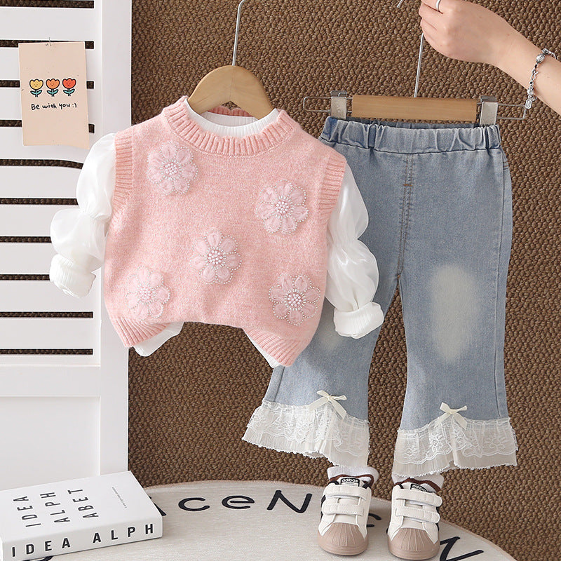 Girls Floral Sweater Set