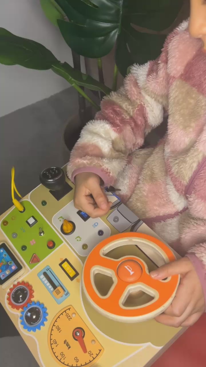 Montessori Busy Board with LED Lights & Steering Wheel