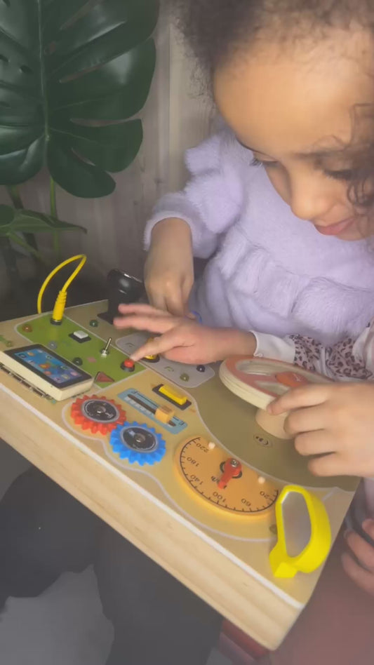 Montessori Busy Board with LED Lights & Steering Wheel